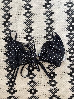 SHEIN Black & White Polka Dot Tie-Front Bikini Top